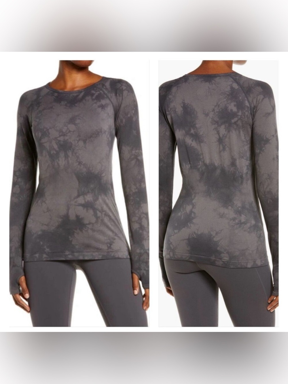 Zella Wick It Seamless gray/black tie dye womens Medium athletic long sleeve top